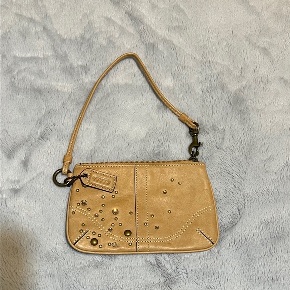 Coach Tan Leather Wristlet with Gold Accents - Picture 1 of 5